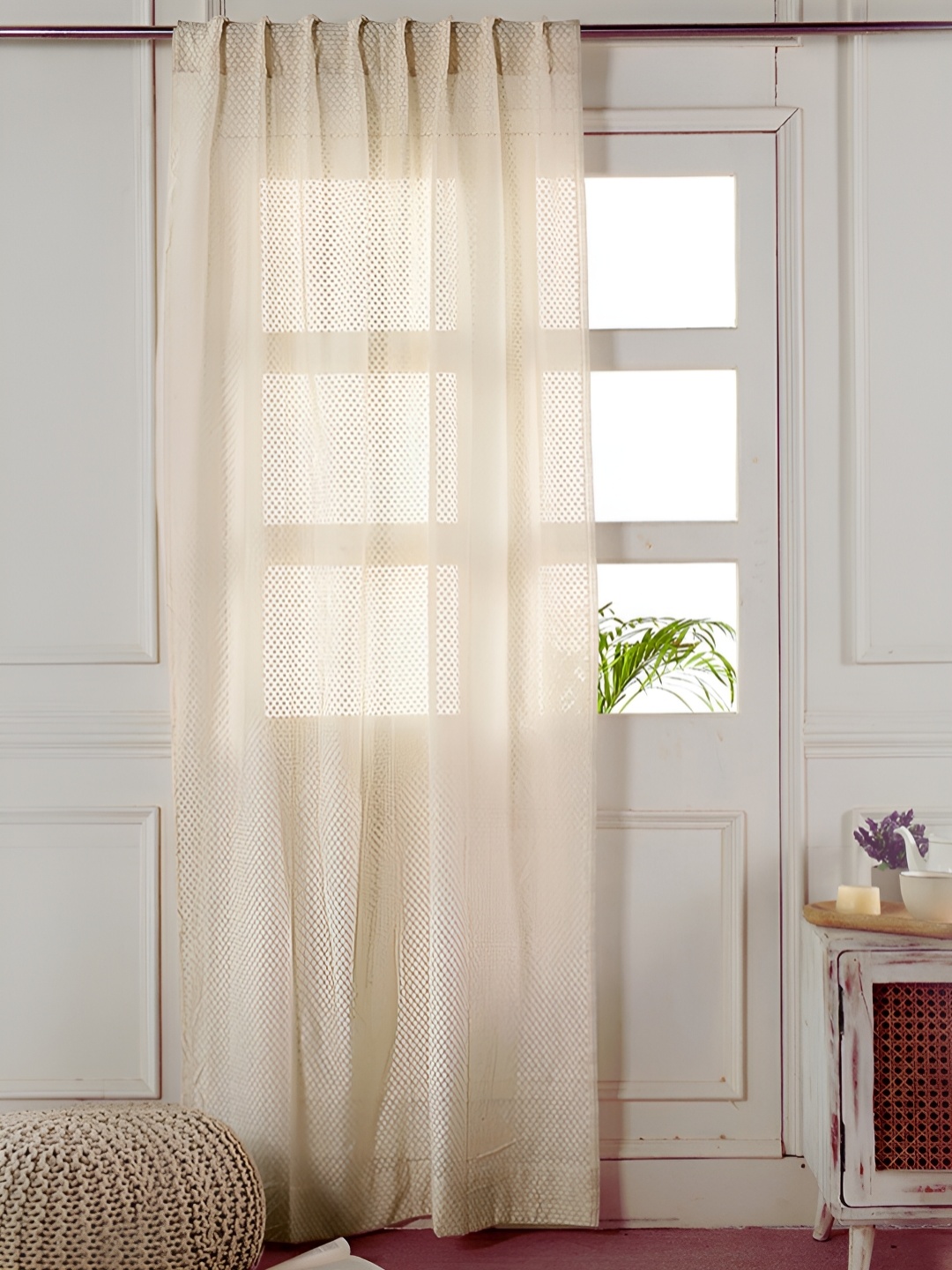 

Peepul Tree Ethnic Motif Sheer Door Curtain, Off white