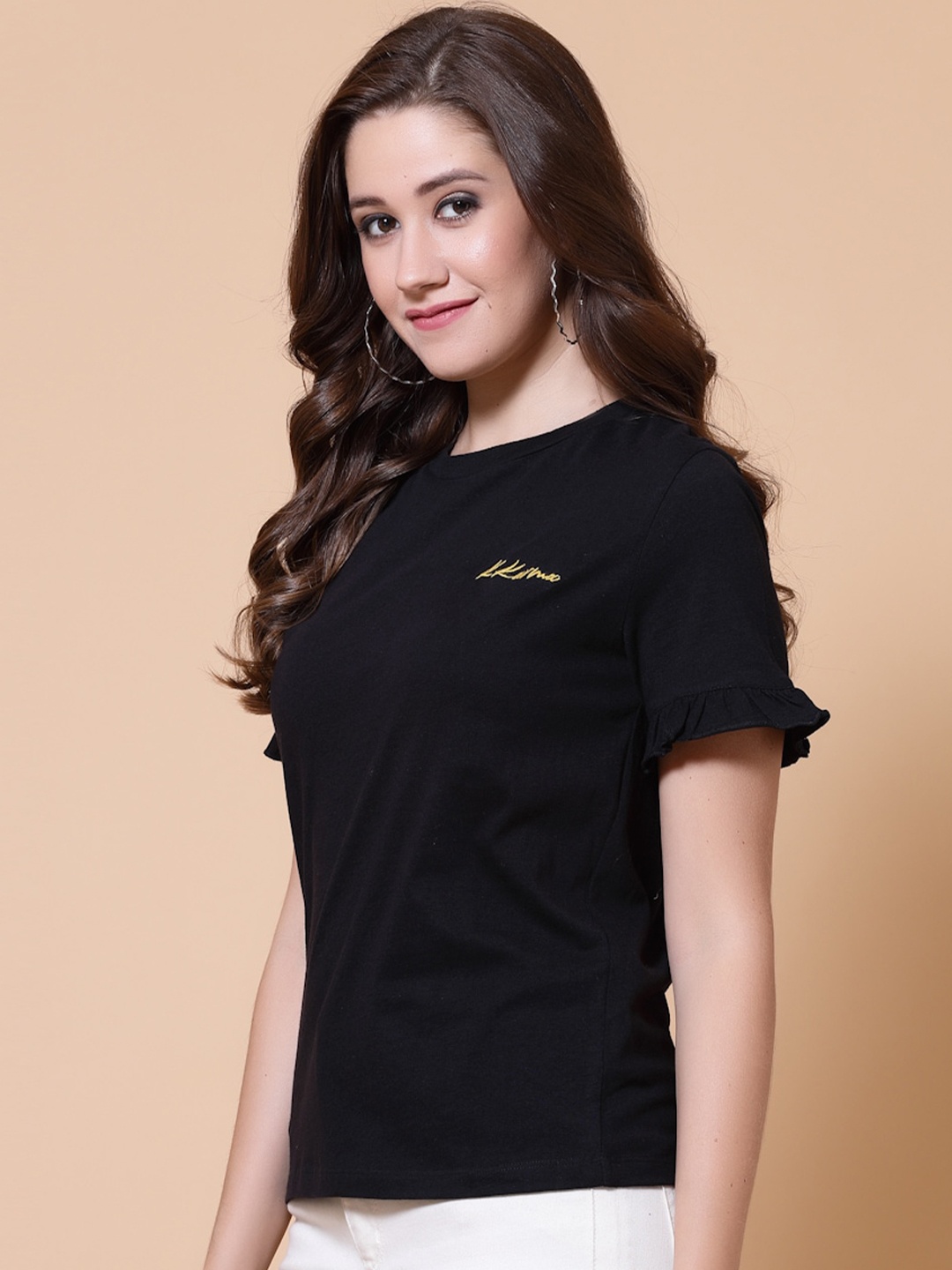 

HOUSE OF KKARMA Round Neck Cotton Casual T-shirt, Black