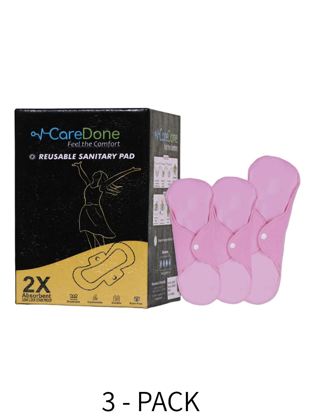 

CareDone Set Of 2 Reusable Maxi Pad & 1 Super Maxi Sanitary Pads, Pink