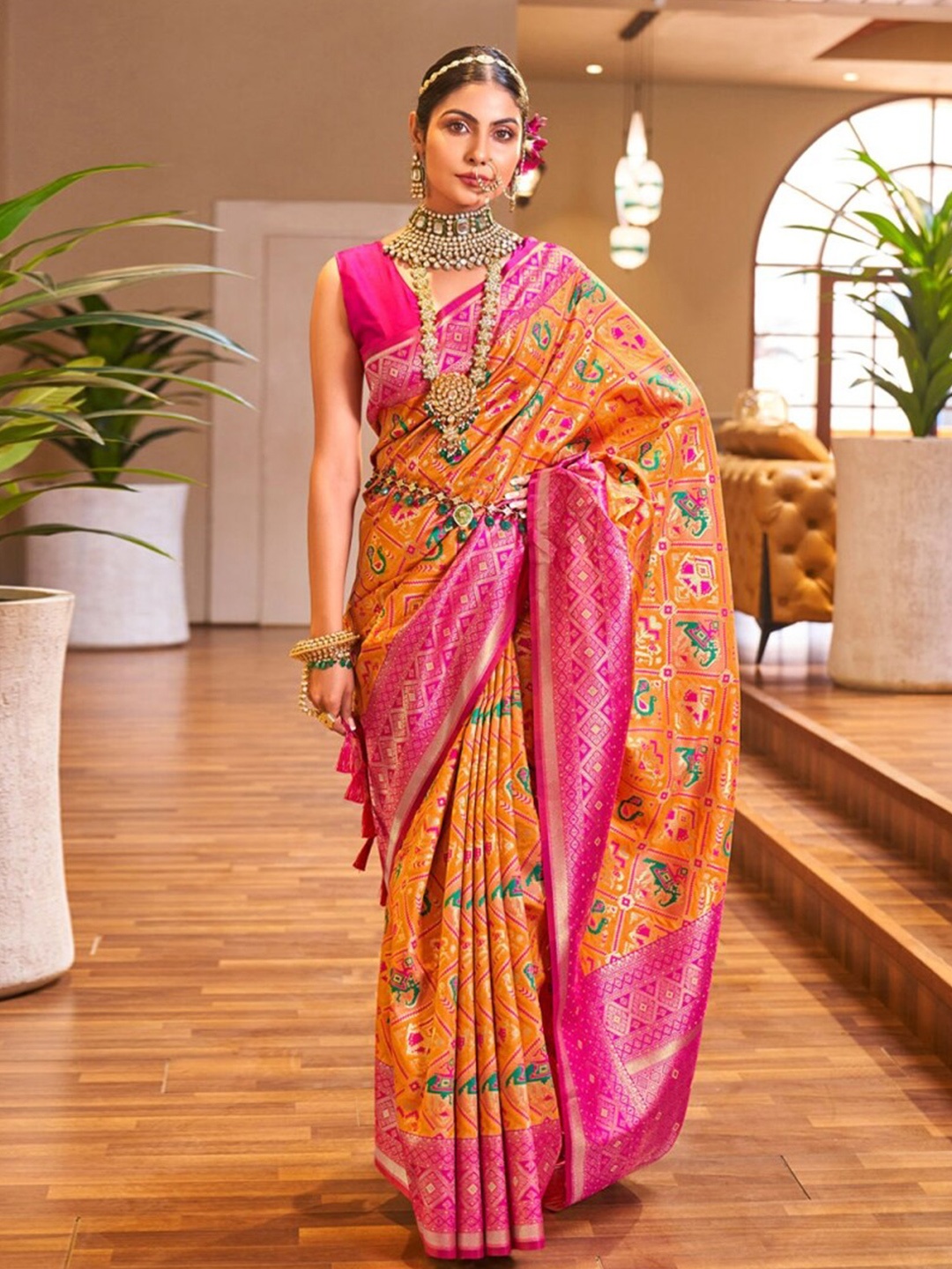 

Aseem by AseemShakti Ethnic Motif Woven Design Silk Cotton Patola Zari Saree, Mustard