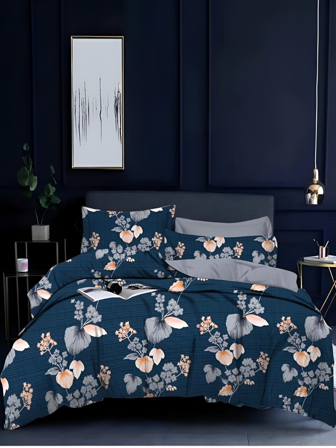 

Quirky Home Blue & Red Floral 144 TC Queen Bedsheet with 2 Pillow Covers