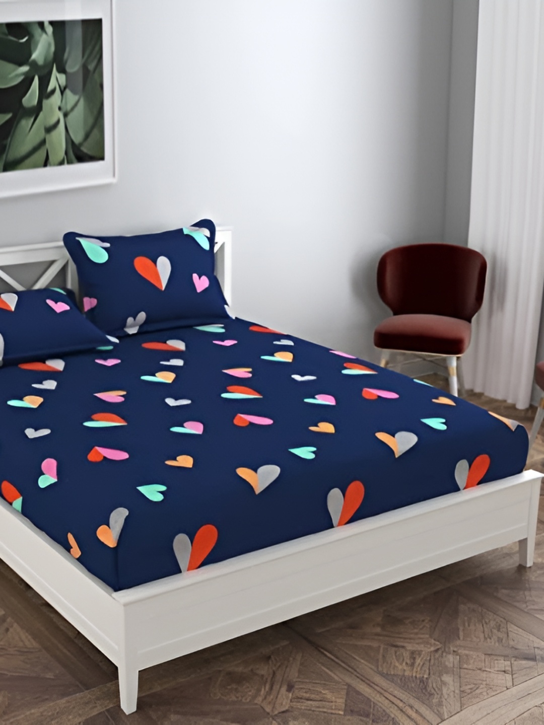

Quirky Home Blue & Pink Graphic 144 TC Queen Bedsheet with 2 Pillow Covers