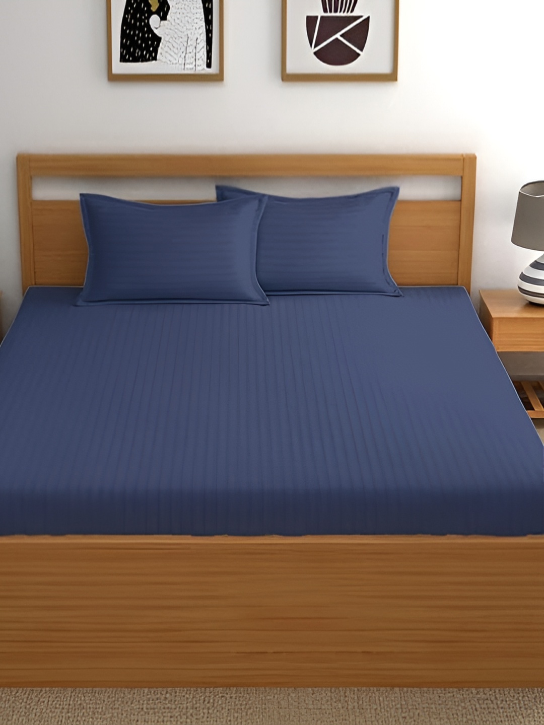 

Quirky Home Blue Striped 144 TC Queen Bedsheet with 2 Pillow Covers