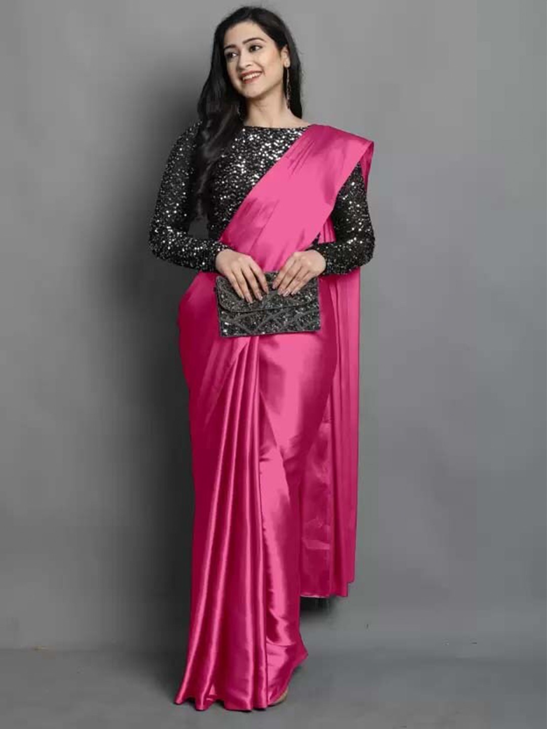 

Aruna Sarees Satin Saree, Pink