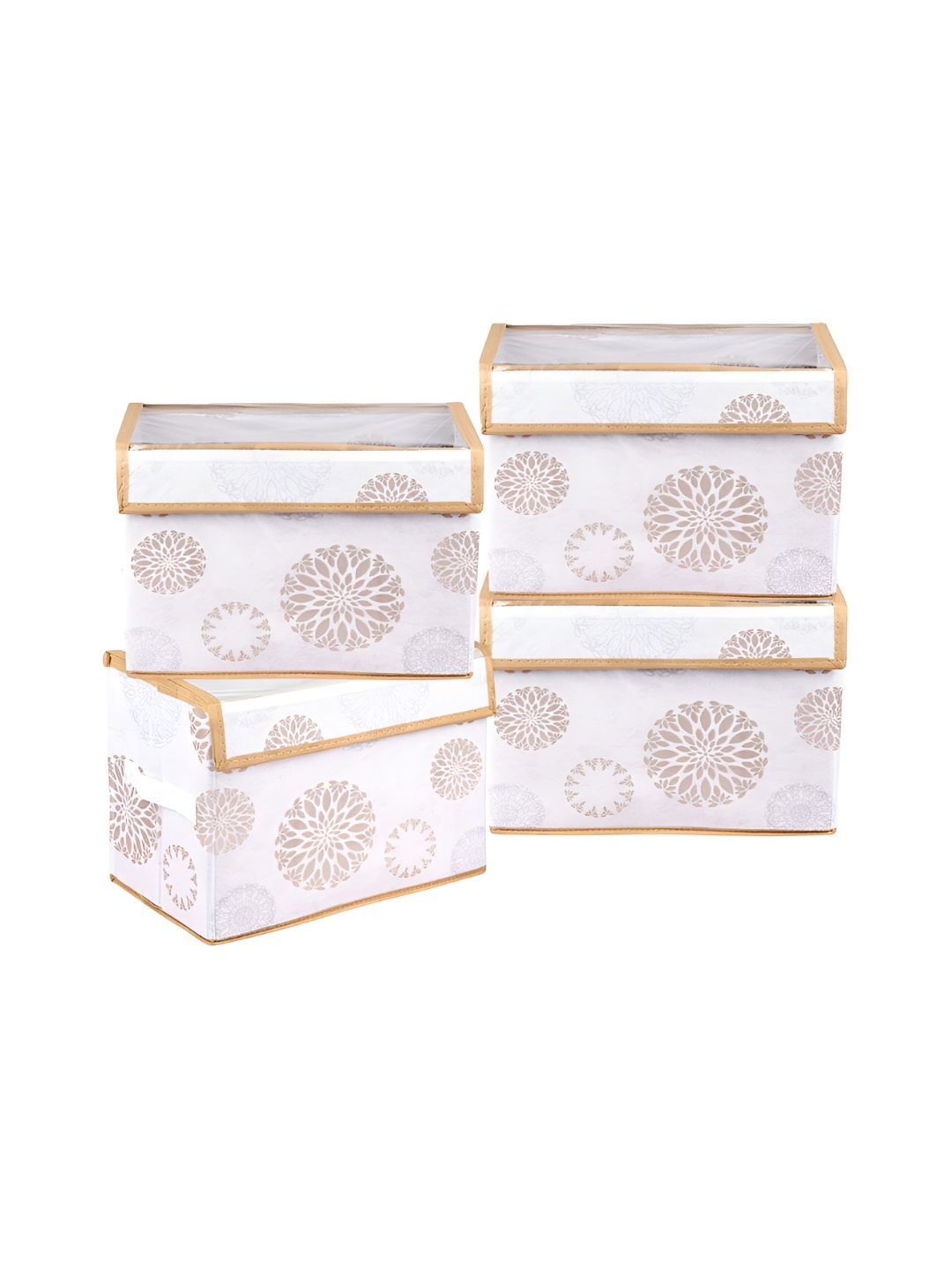 

Kuber Industries White 4 Pieces Foldable Transparent Lid Velcro Drawer Box Organisers