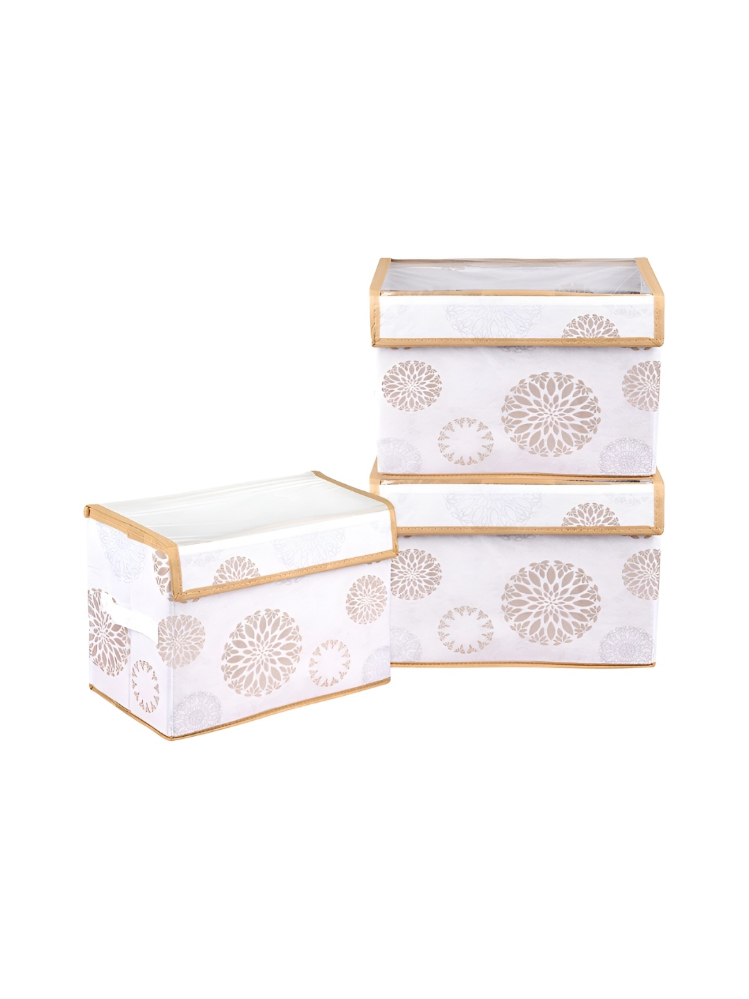 

Kuber Industries White 3 Pieces Foldable Transparent Lid Velcro Drawer Box Organisers