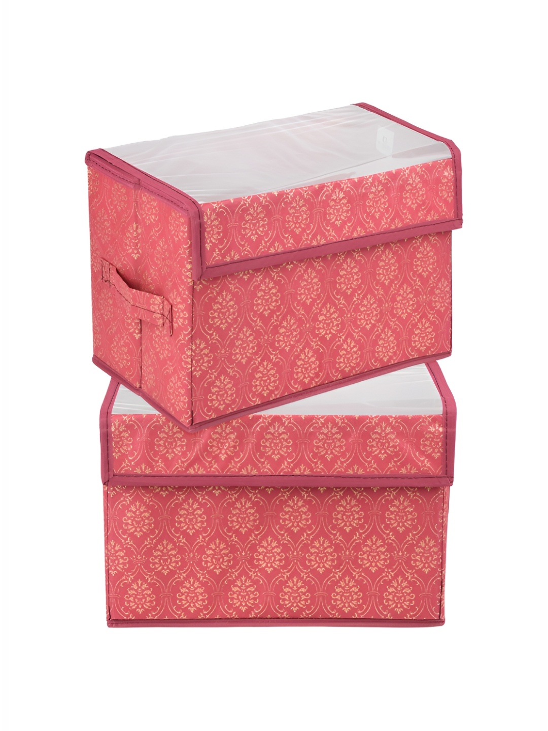 

Kuber Industries Maroon 2 Pieces Foldable Transparent Lid Velcro Drawer Box Organisers