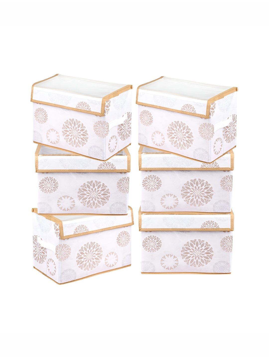 

Kuber Industries White 6 Pieces Foldable Transparent Lid Velcro Drawer Box Organisers