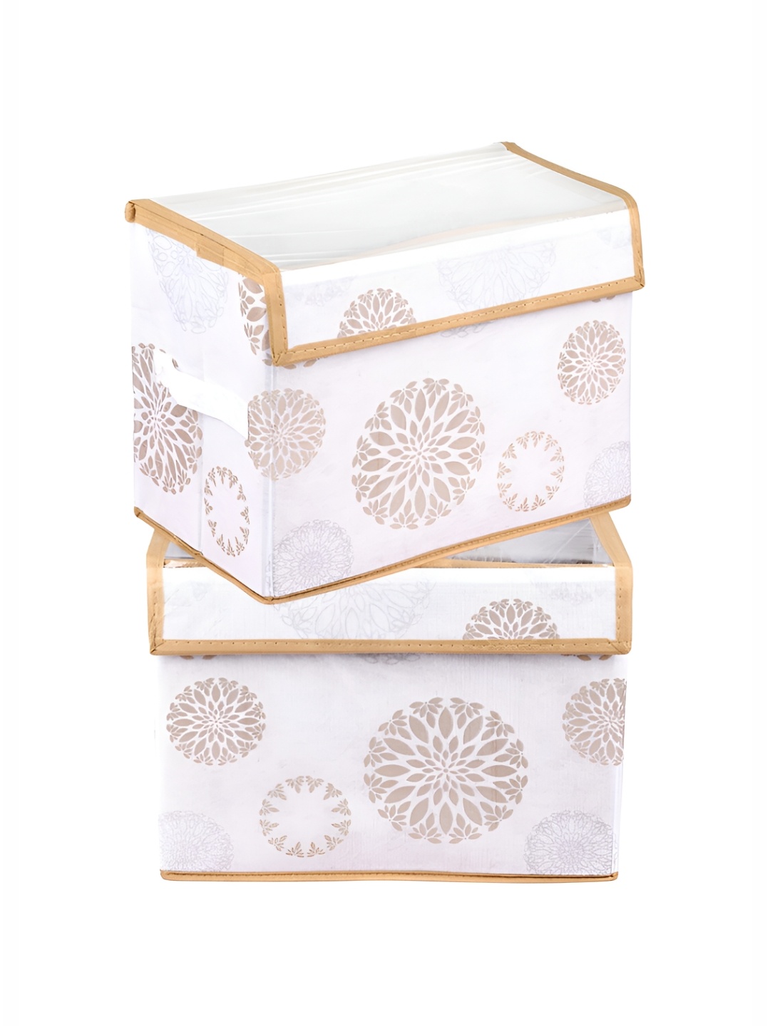 

Kuber Industries White 2 Pieces Foldable Transparent Lid Velcro Drawer Box Organisers