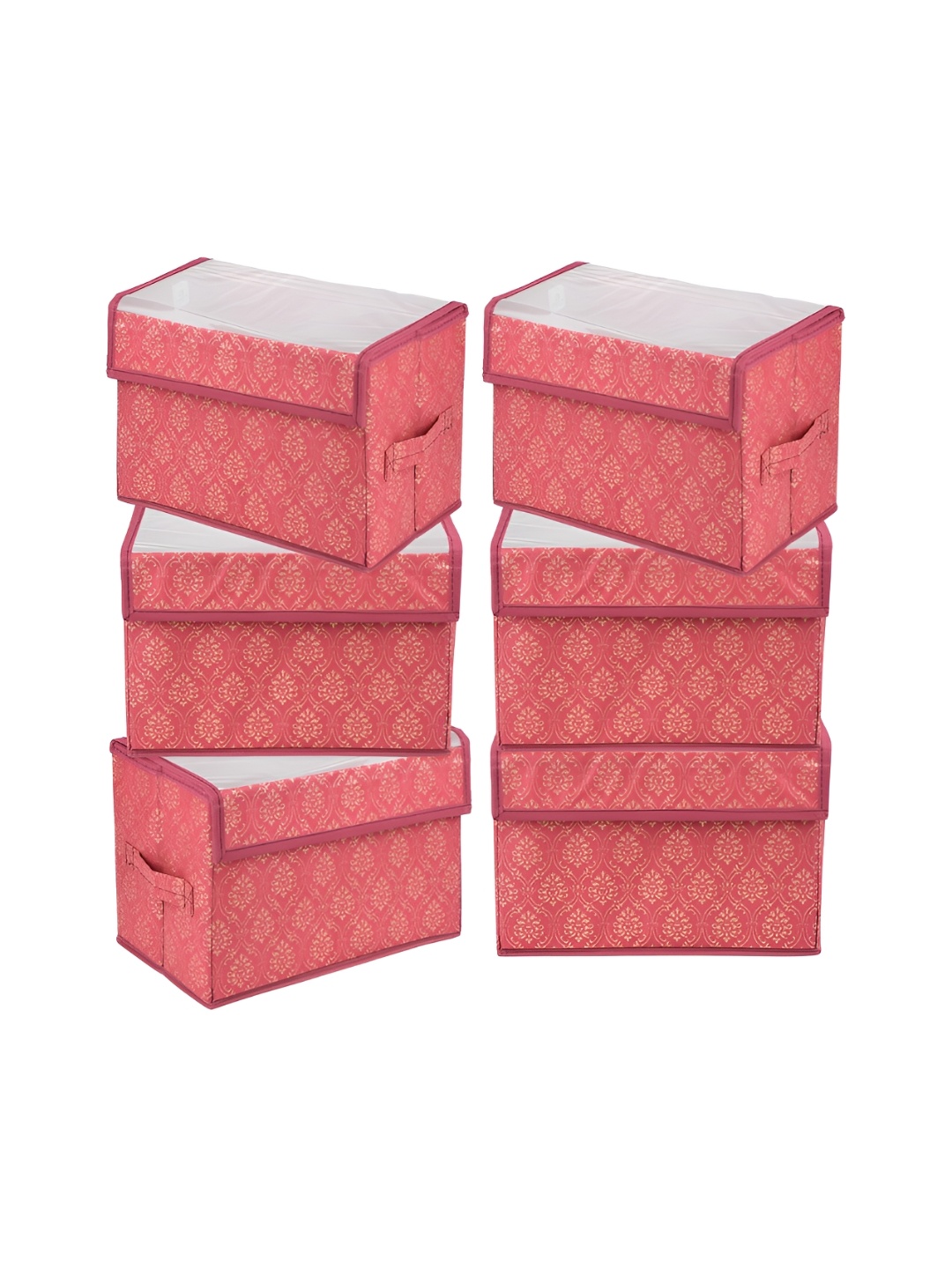 

Kuber Industries Maroon 6 Pieces Foldable Velcro Transparent Lid Drawer Box Organisers