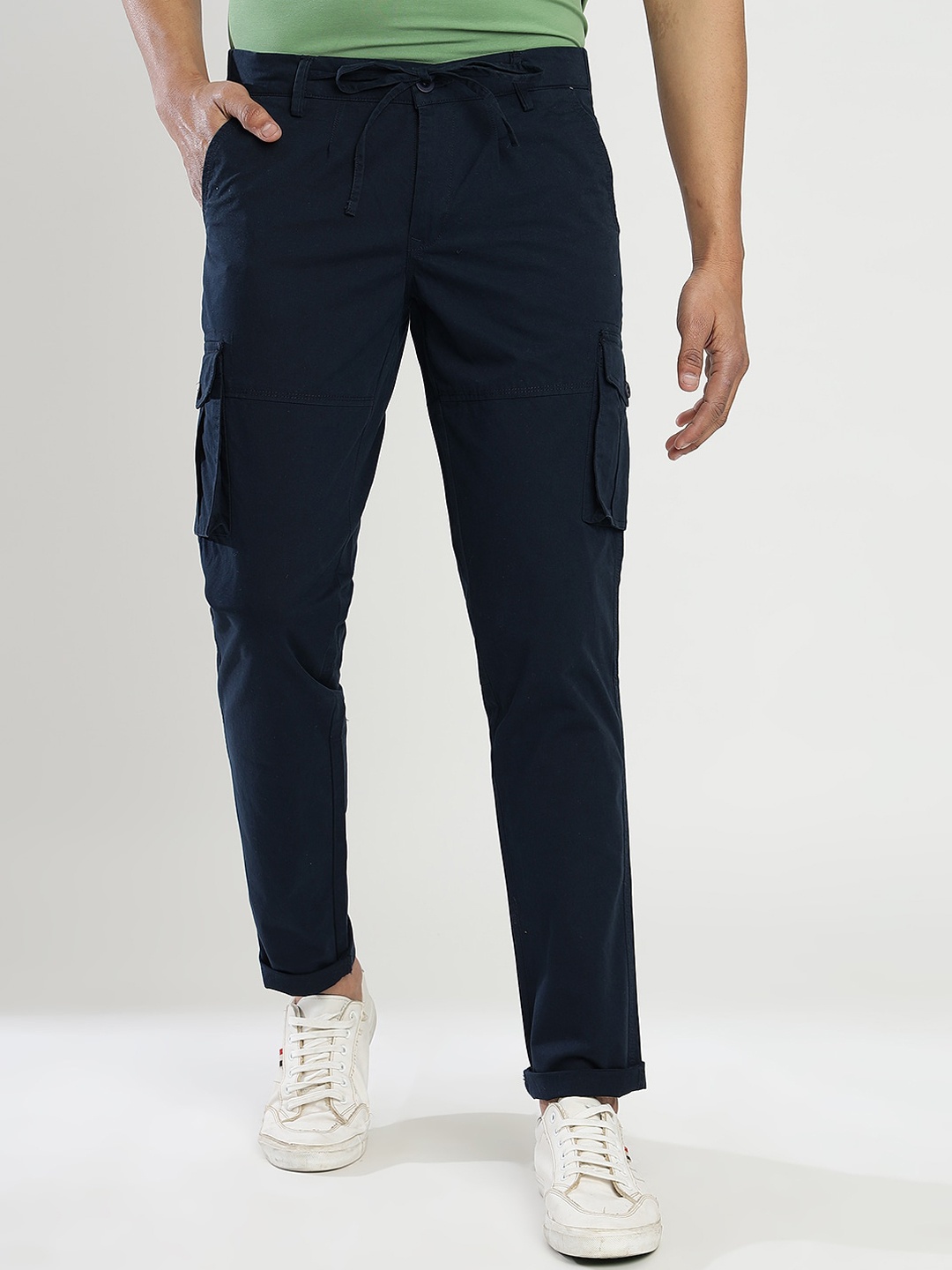 

JADE BLUE Men Slim Fit Mid Rise Cotton Track Pant, Navy blue