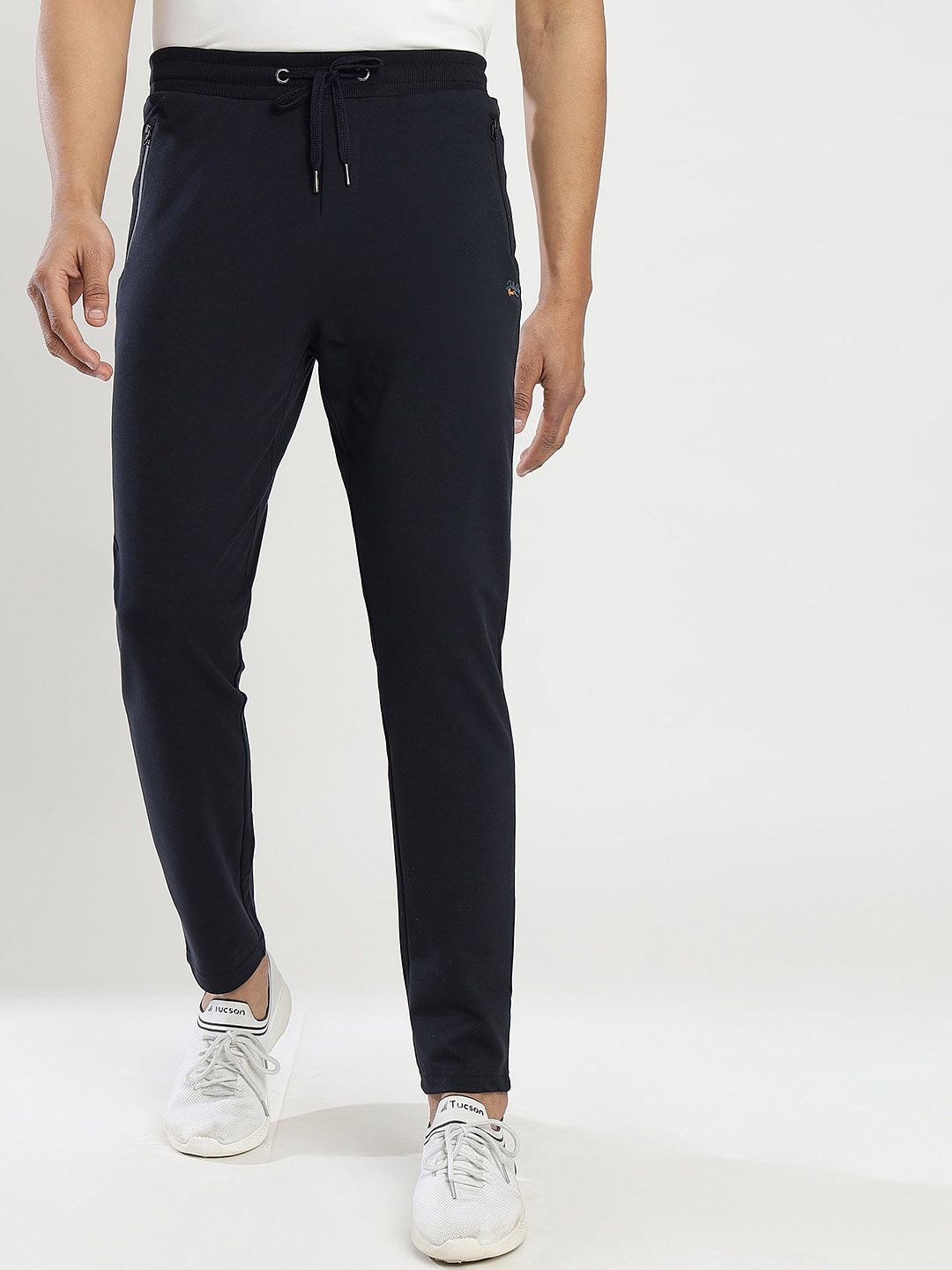 

JADE BLUE Men Slim-Fit Pure Cotton Track Pant, Navy blue