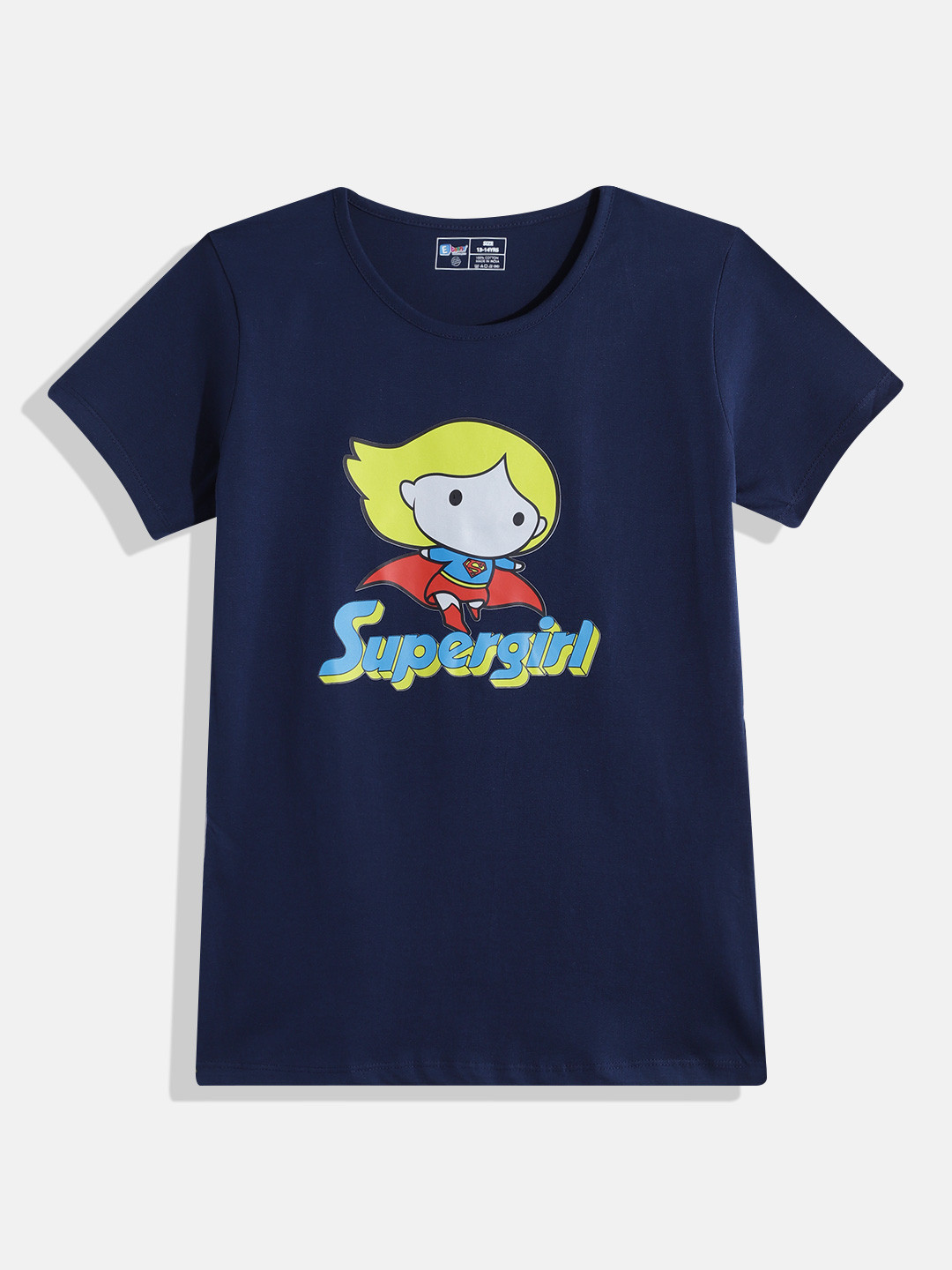 

Eteenz Girls Supergirl Graphic Printed Pure Cotton T-shirt, Navy blue