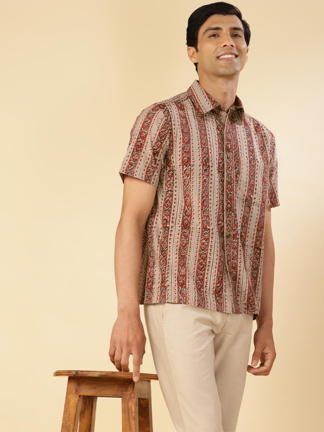 

Fabindia Kalamkari Printed Cotton Casual Shirt, Beige