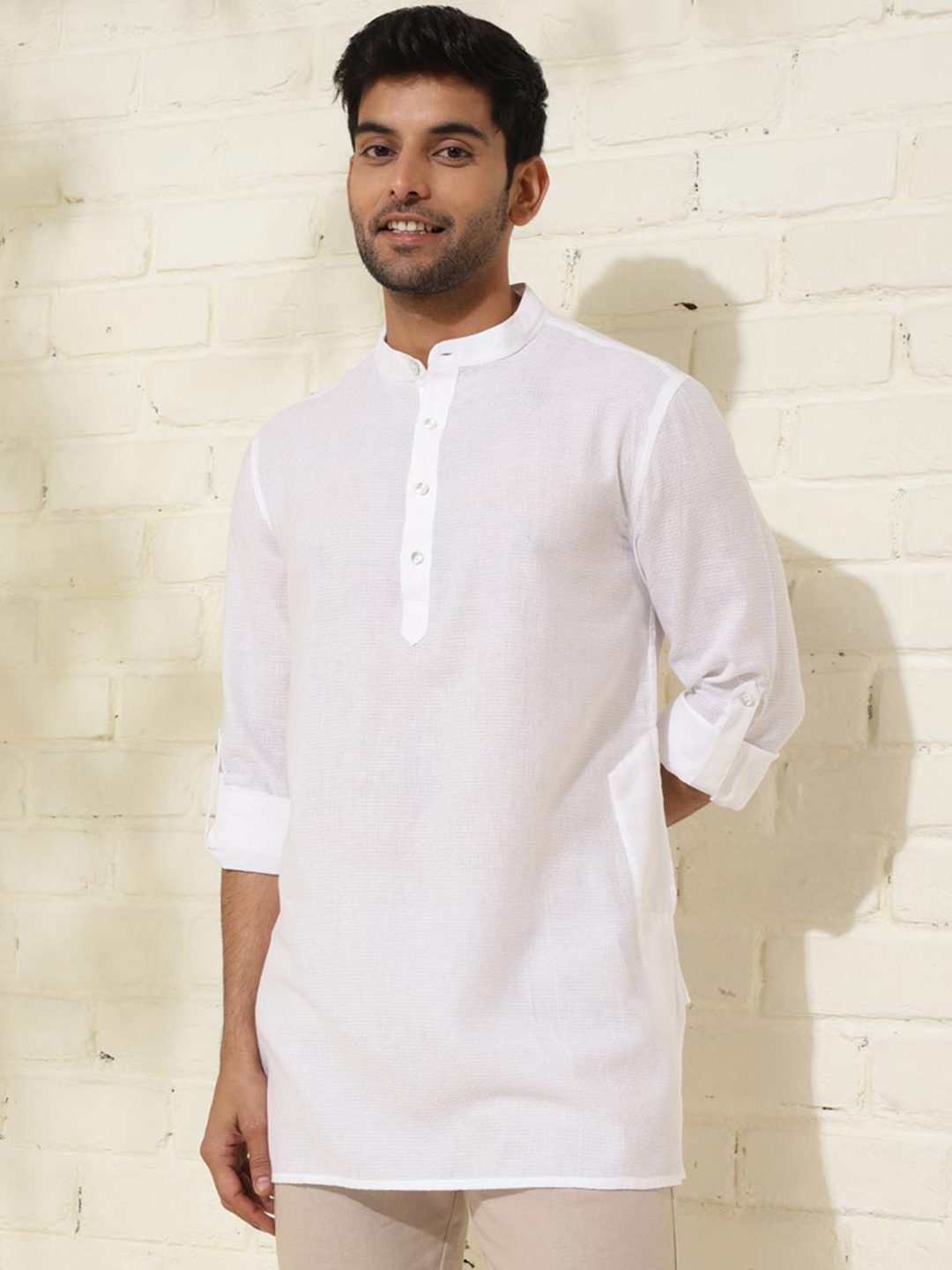 

Fabindia Mandarin Collar Pure Cotton Straight Kurta, White