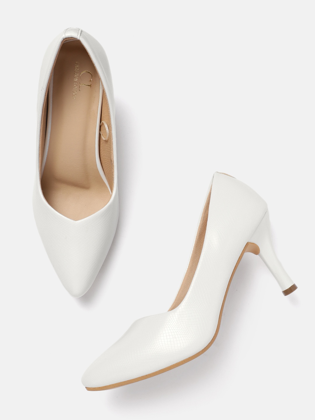 

Carlton London Snake Skin Textured Slim Heeled Pumps, White