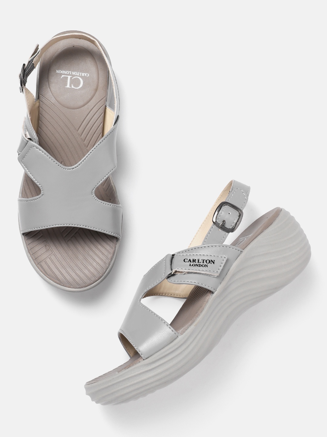 

Carlton London Solid Open-Toe Comfort Heels, Grey