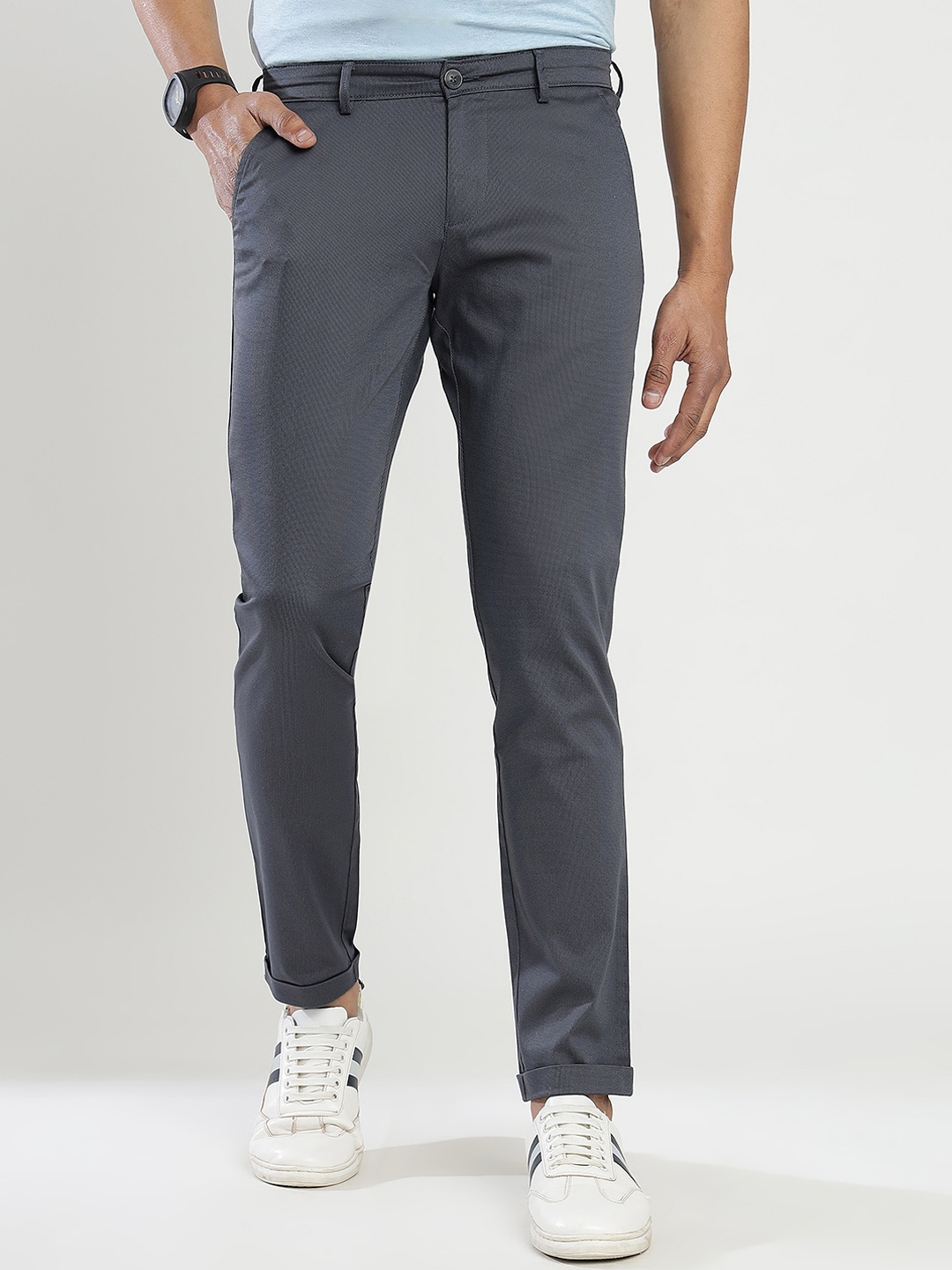 

Greenfibre Men Slim Fit Mid-Rise Chinos Trousers, Grey