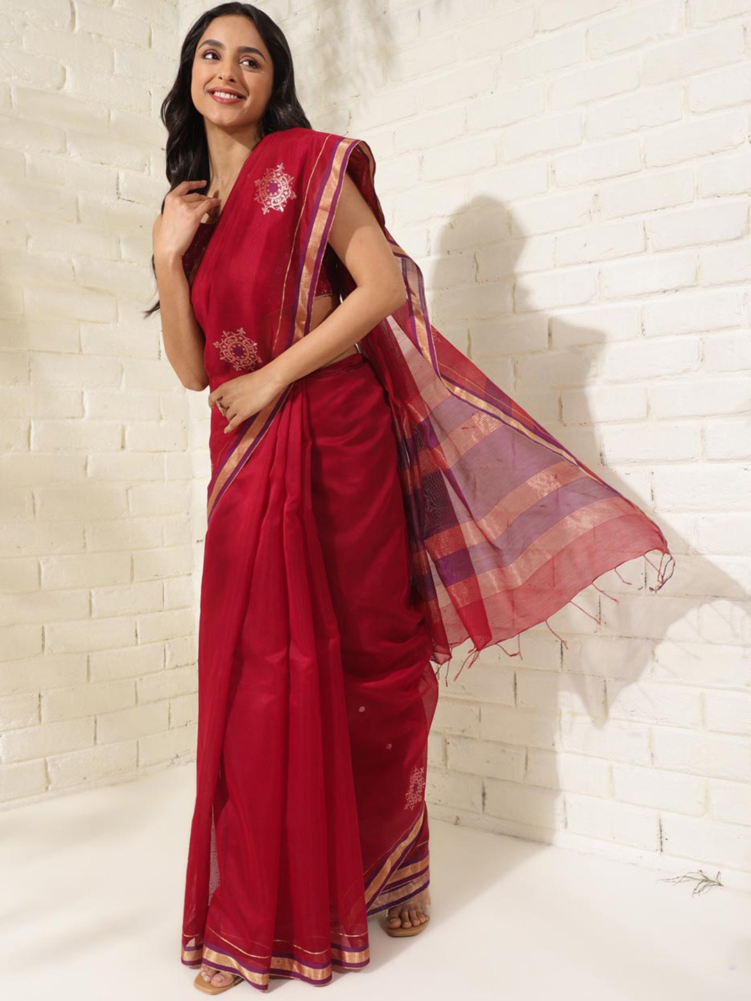 

Fabindia Ethnic Woven Design Zari Silk Cotton Saree, Red