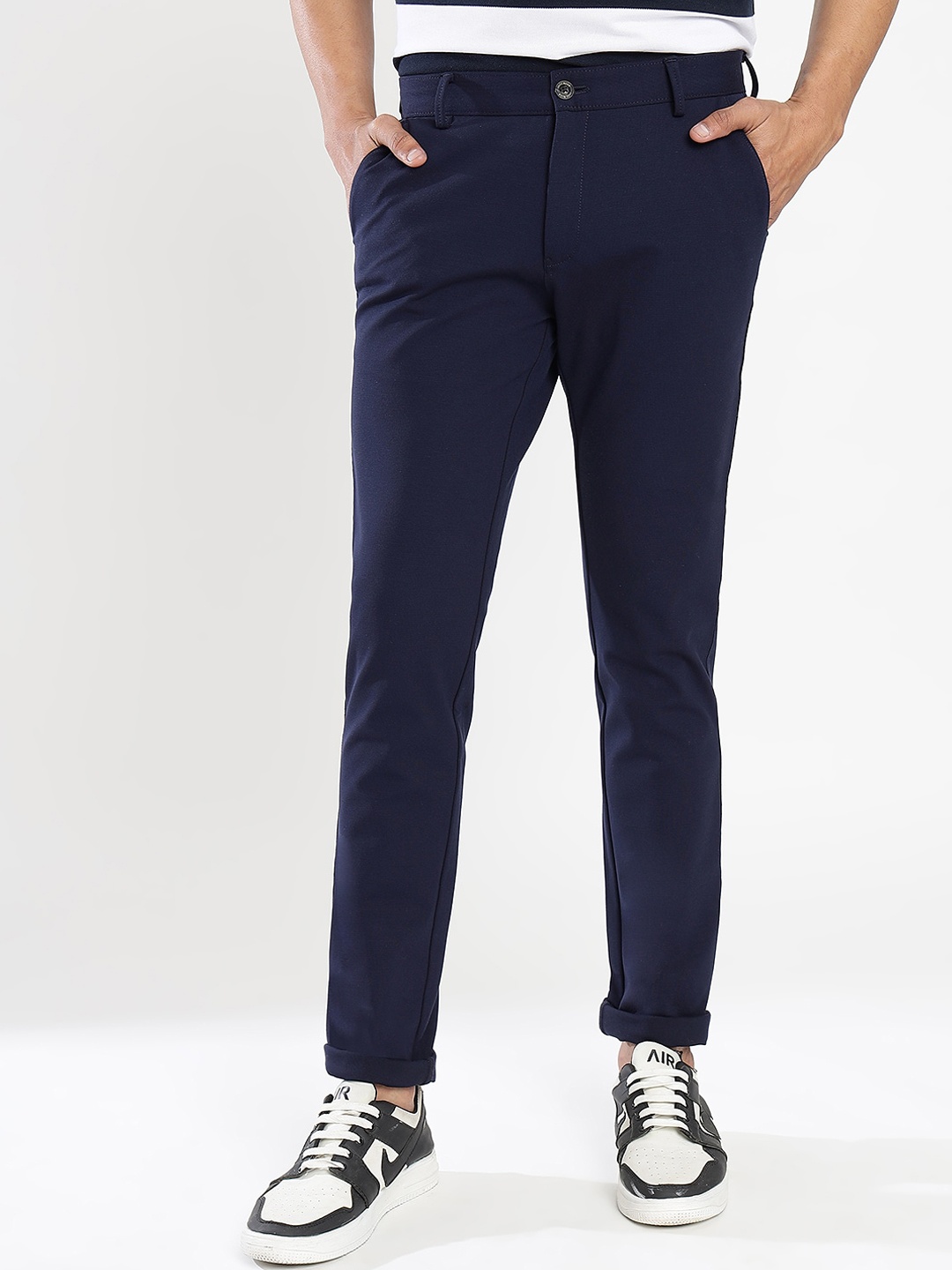 

JADE BLUE Men Mid-Rise Cotton Casual Chinos, Navy blue