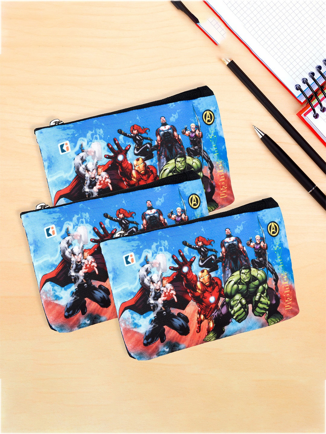 

Kuber Industries Kids Pack Of 3 Marvel Avengers Pencil Pouch, Black