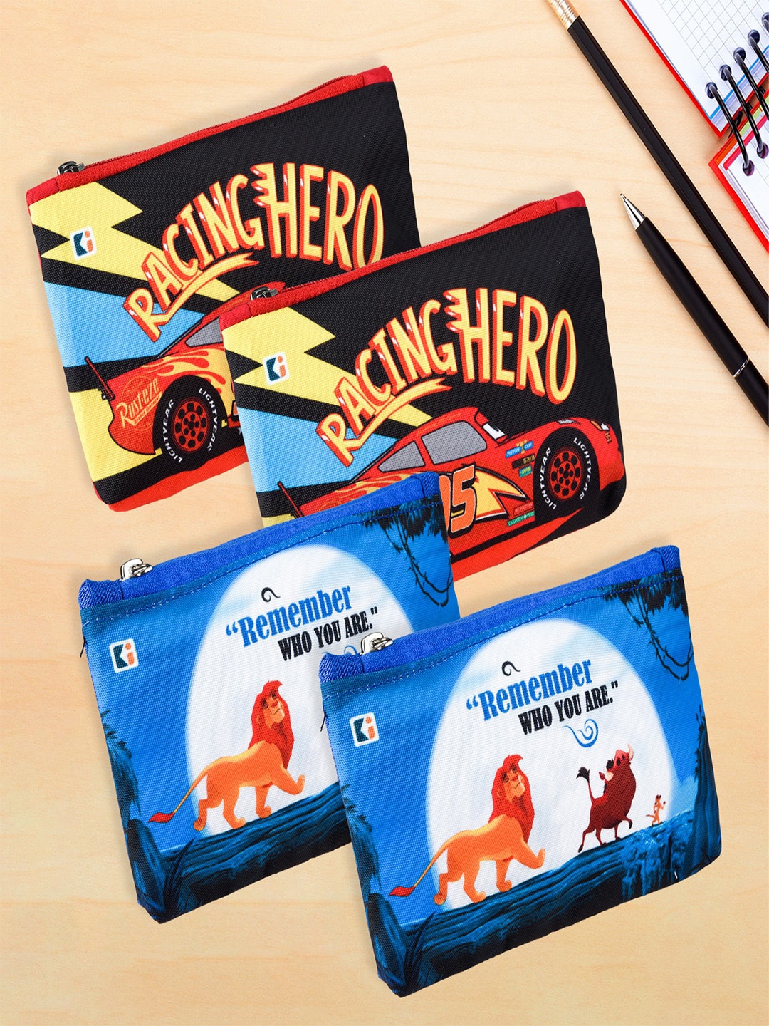 

Kuber Industries Kids Pack of 4 Disney Printed Square Pencil Pouch, Red