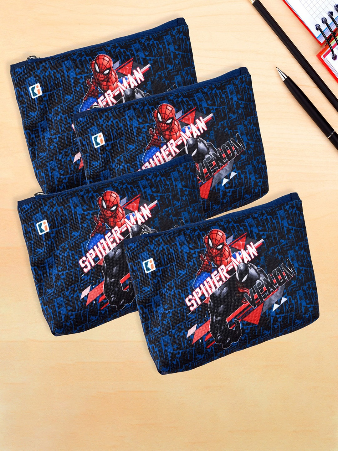 

Kuber Industries Kids Set Of 4 Marvel Spider-Man Printed Pen Cases Stationery, Navy blue