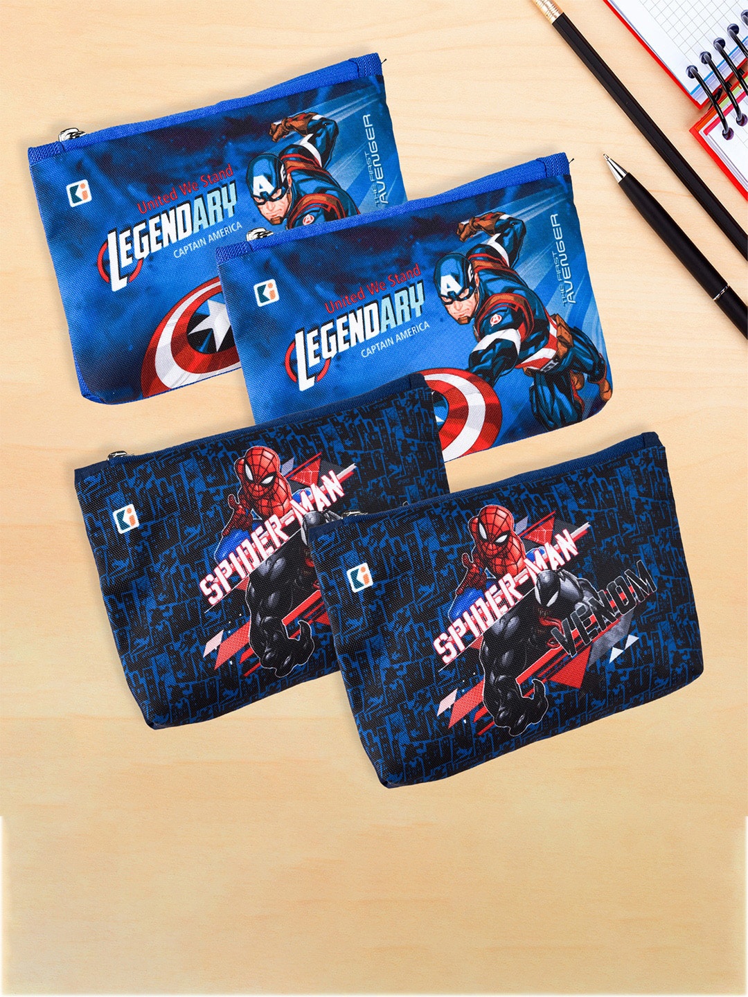 

Kuber Industries Kids Set Of 4 Printed Pencil Pouches, Blue