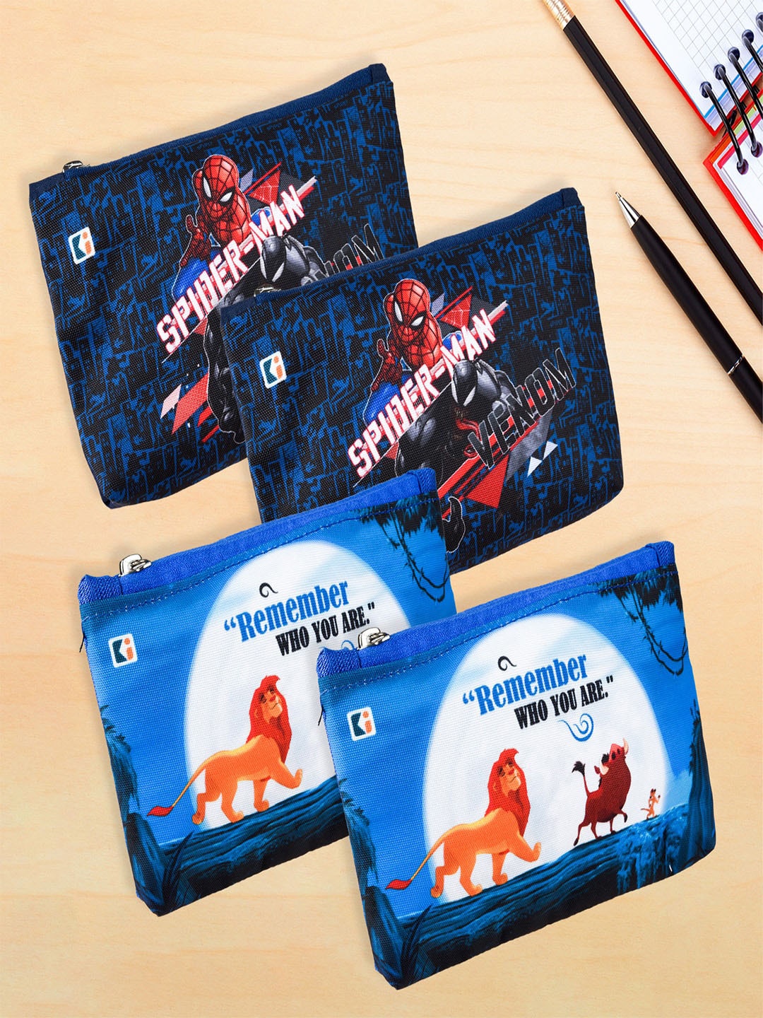 

Kuber Industries Kids Pack Of 4 Spider Square Pencil Pouch, Navy blue