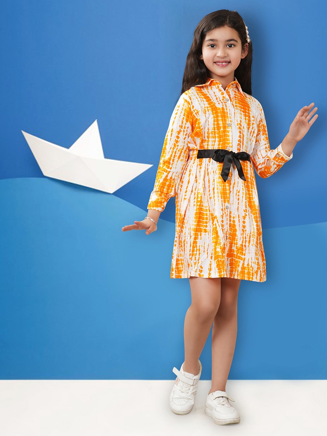 

BAESD Print Flared Sleeve Fit & Flare Dress, Orange