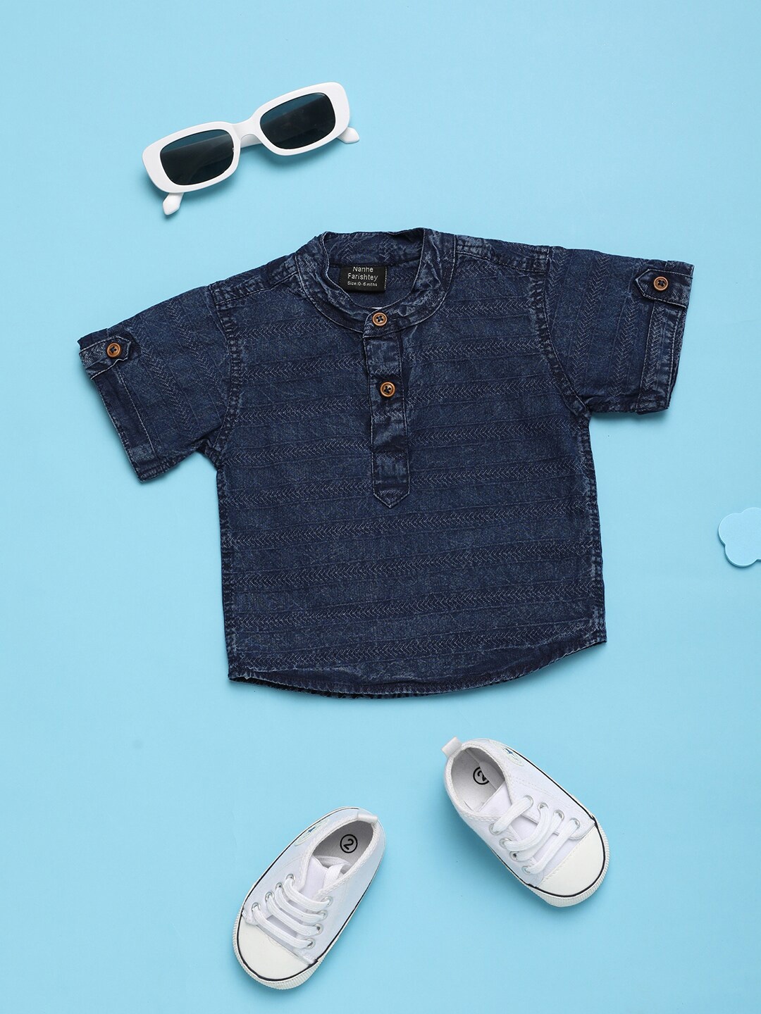 

V-Mart Infants Kids Mandarin Collar Denim Casual Shirt, Blue