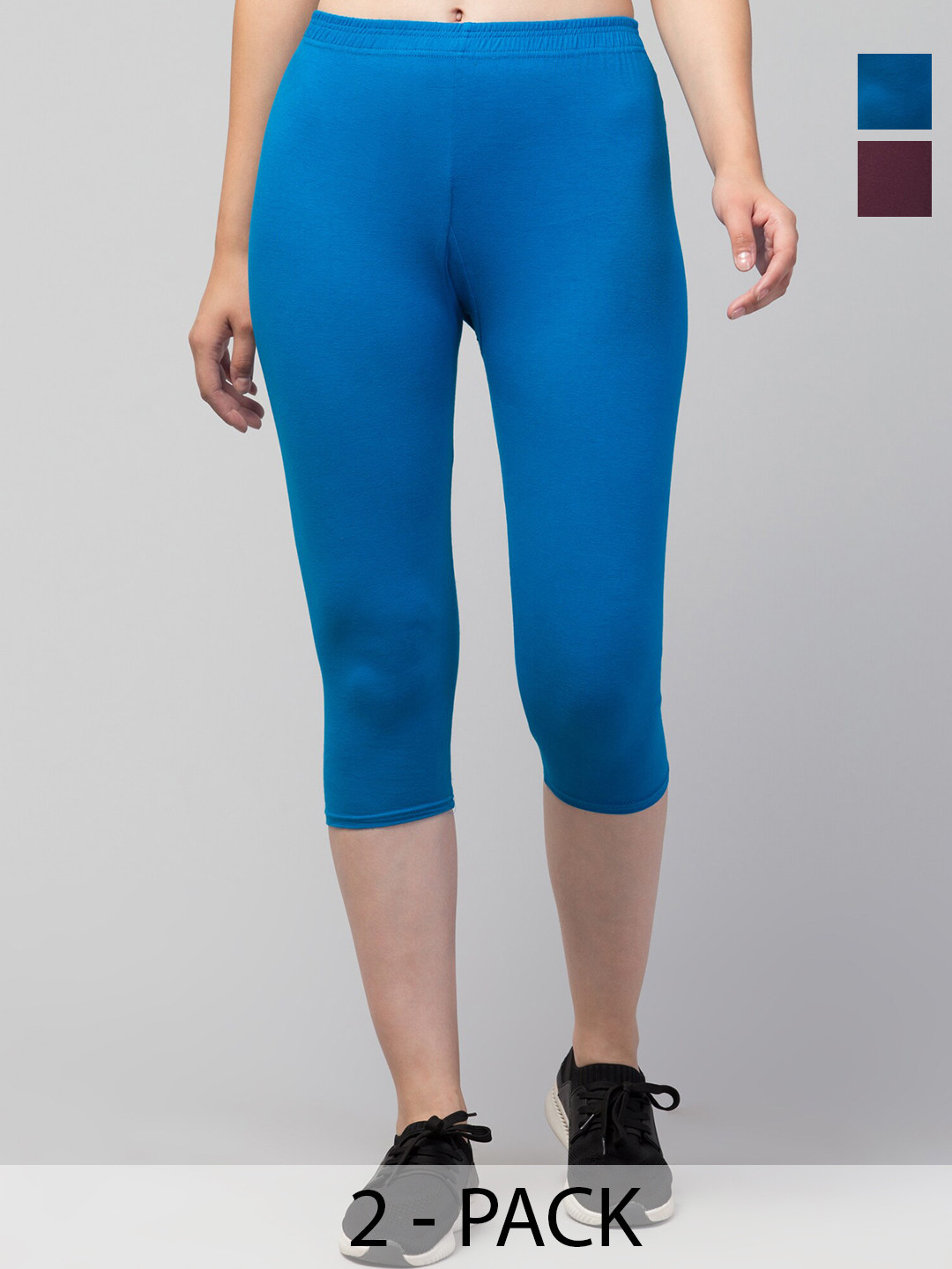 

A-Okay Women Pack Of 2 Skinny Fit Capris, Purple