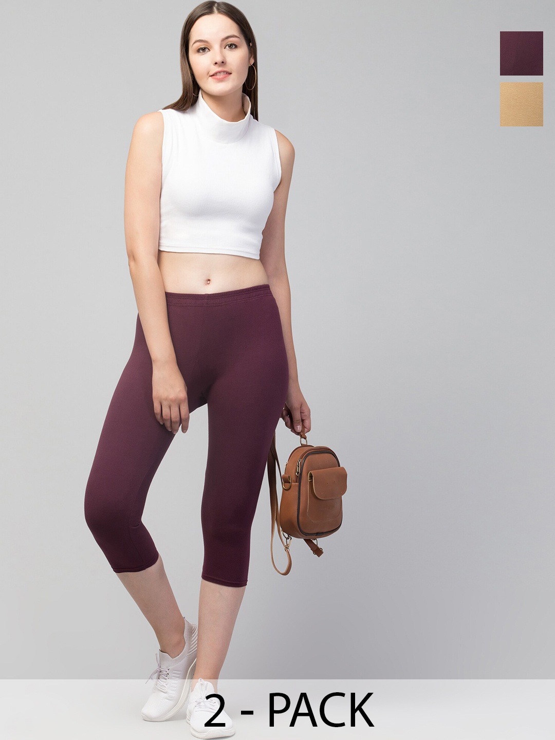 

A-Okay Pack of 2 Skinny Fit Capris, Purple