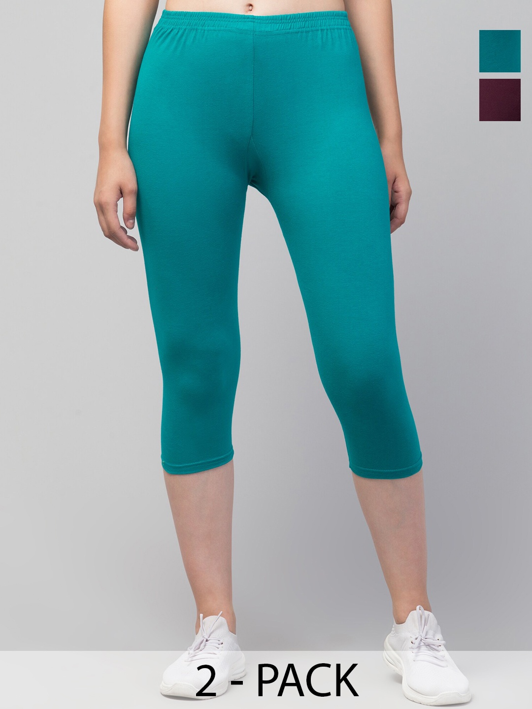 

A-Okay Pack Of 2 Mid Rise Skinny Fit Capris, Purple