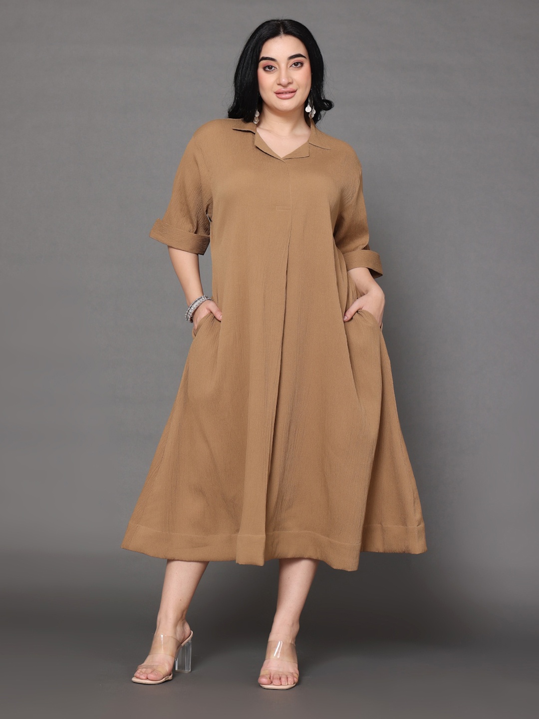 

Varanga Crepe A-Line Midi Dress, Brown