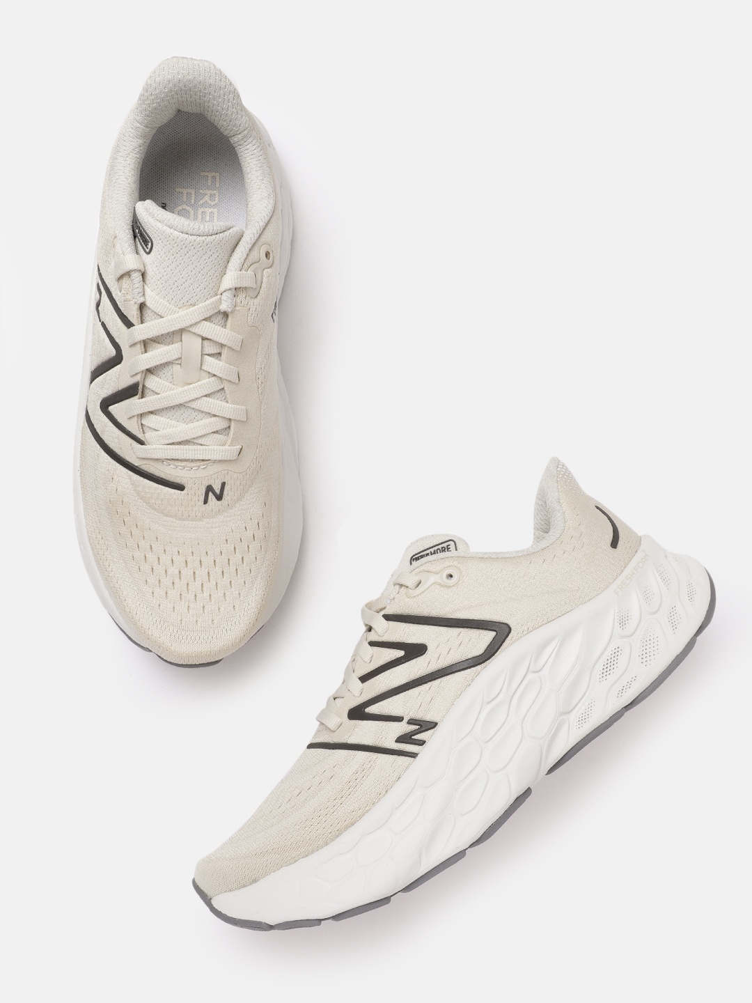 

New Balance Men Woven Design More Running Shoes, Beige