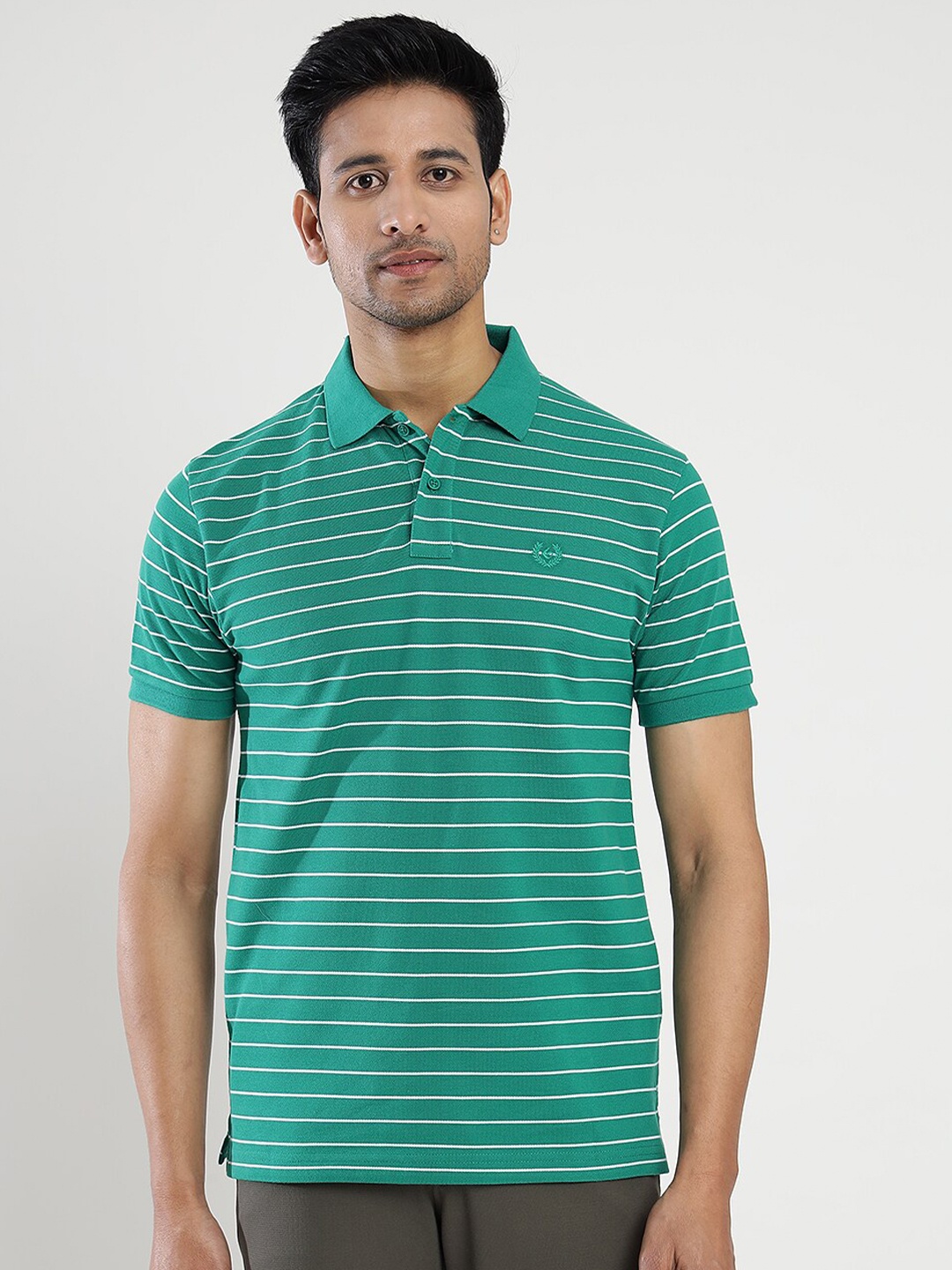 

Greenfibre Striped Polo Collar Slim Fit T-shirt, Green