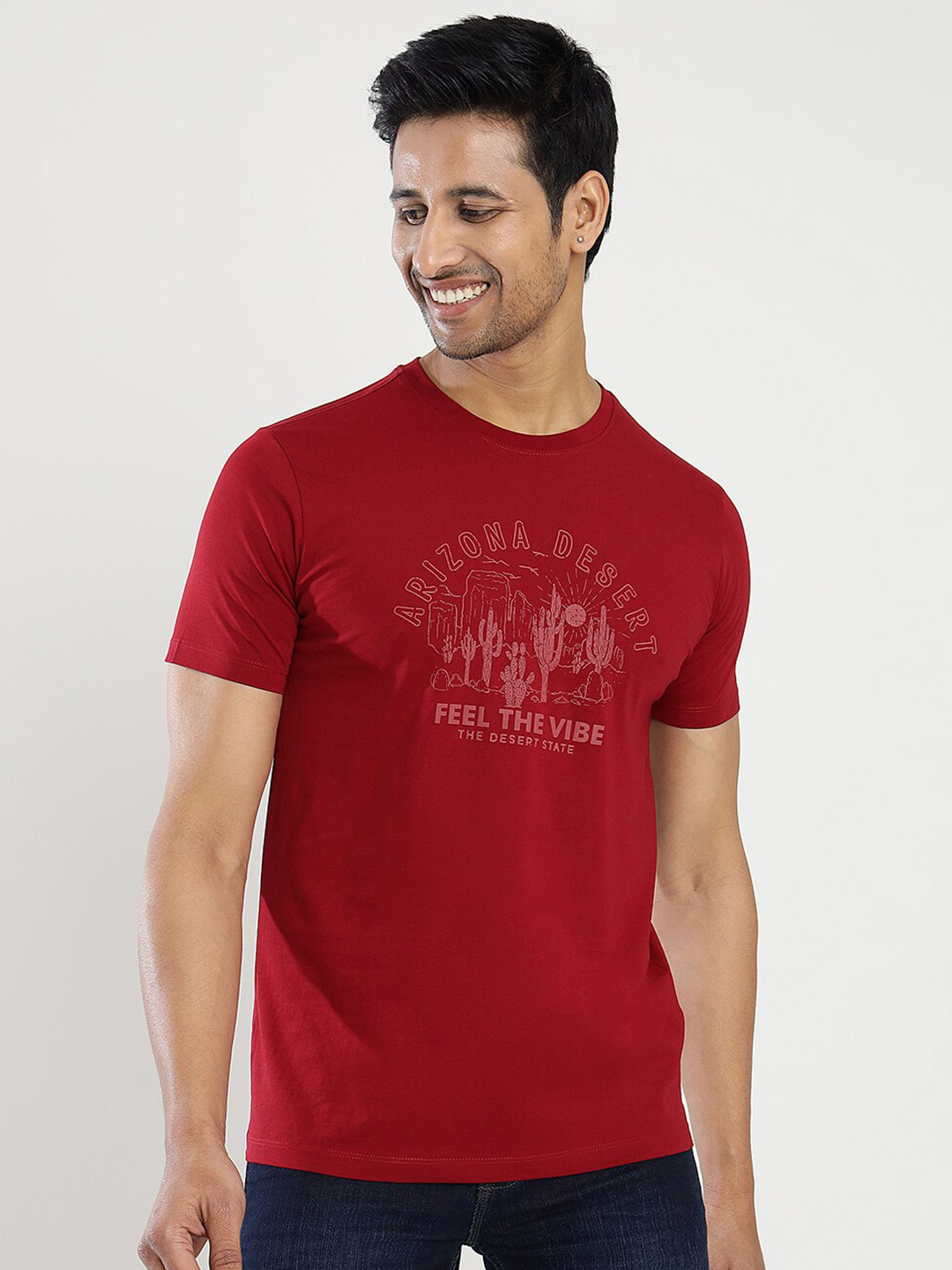 

Greenfibre Typography Printed Slim Fit T-shirt, Maroon