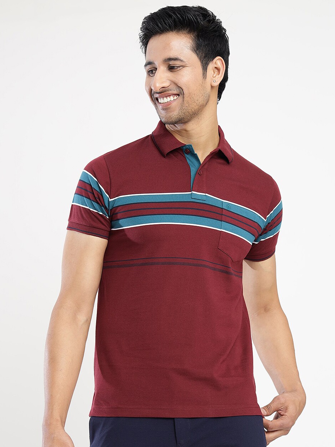 

Greenfibre Striped Polo Collar Slim Fit T-shirt, Maroon
