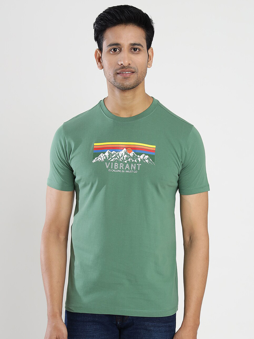 

Greenfibre Typography Printed Slim Fit T-shirt, Green