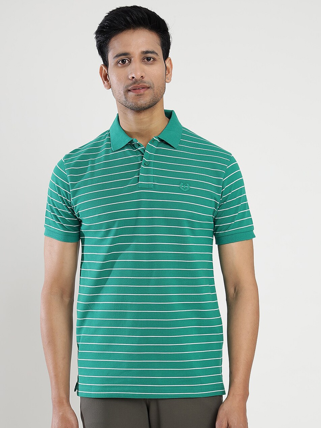 

Greenfibre Striped Polo Collar Slim Fit T-shirt, Green