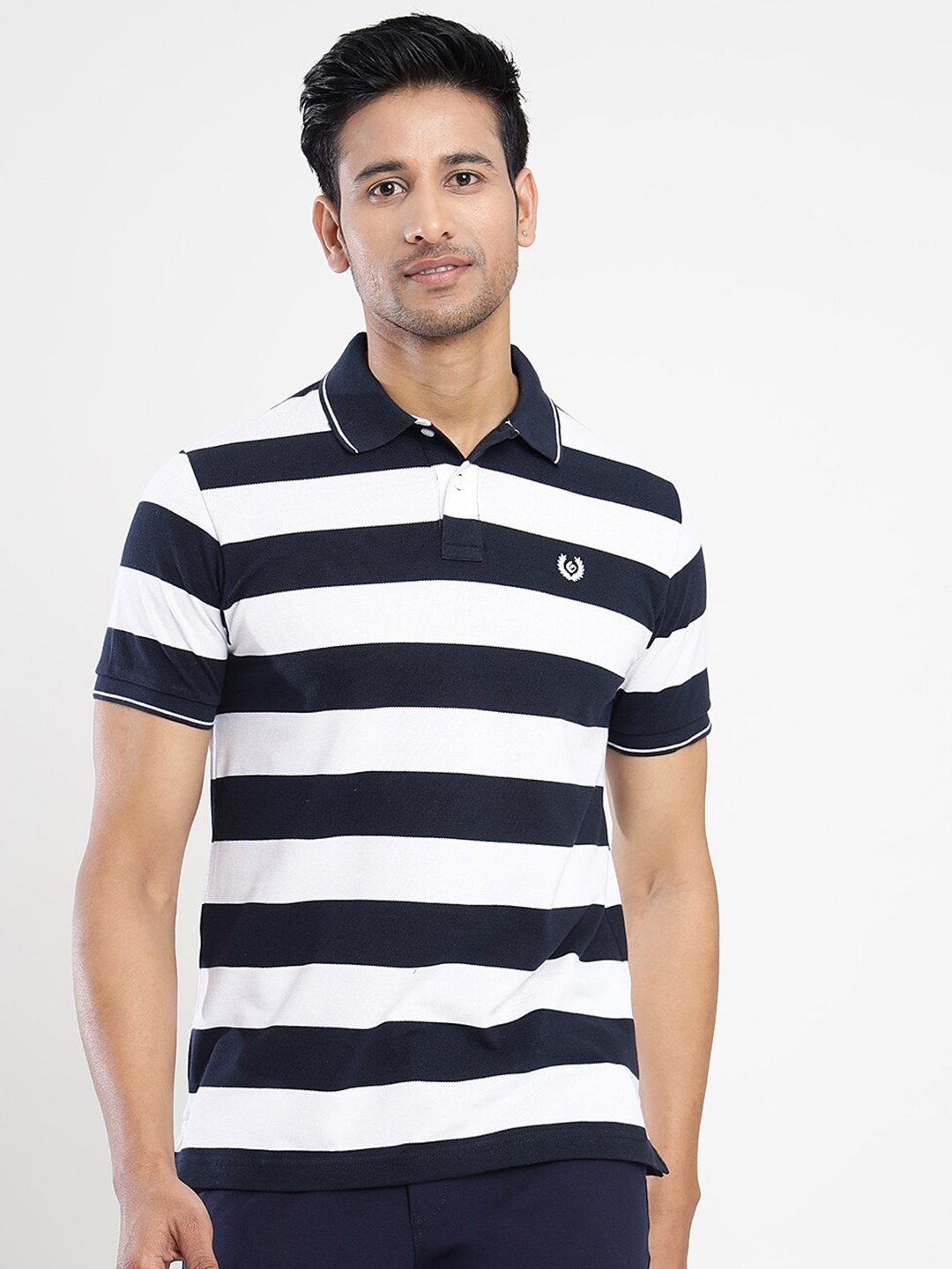 

Greenfibre Striped Polo Collar Slim Fit T-shirt, Navy blue