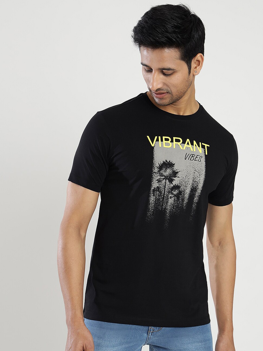 

Greenfibre Graphic Printed Round Neck Slim Fit T-shirt, Black