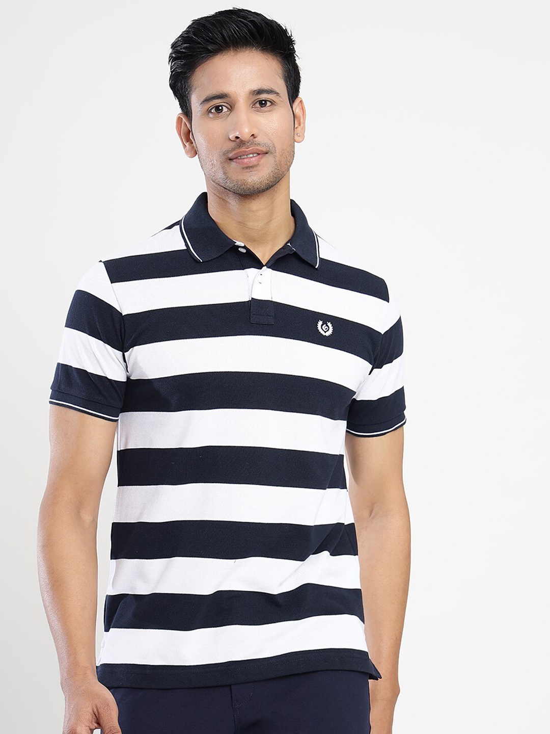 

Greenfibre Striped Polo Collar Slim Fit T-shirt, Navy blue