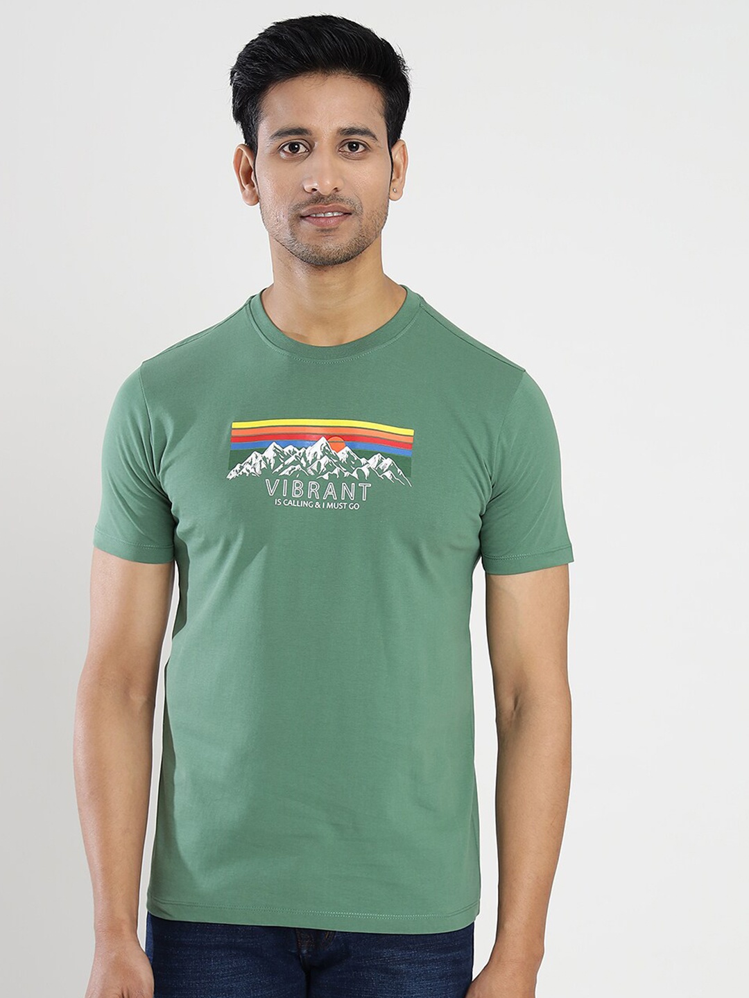 

Greenfibre Typography Printed Slim Fit T-shirt, Green
