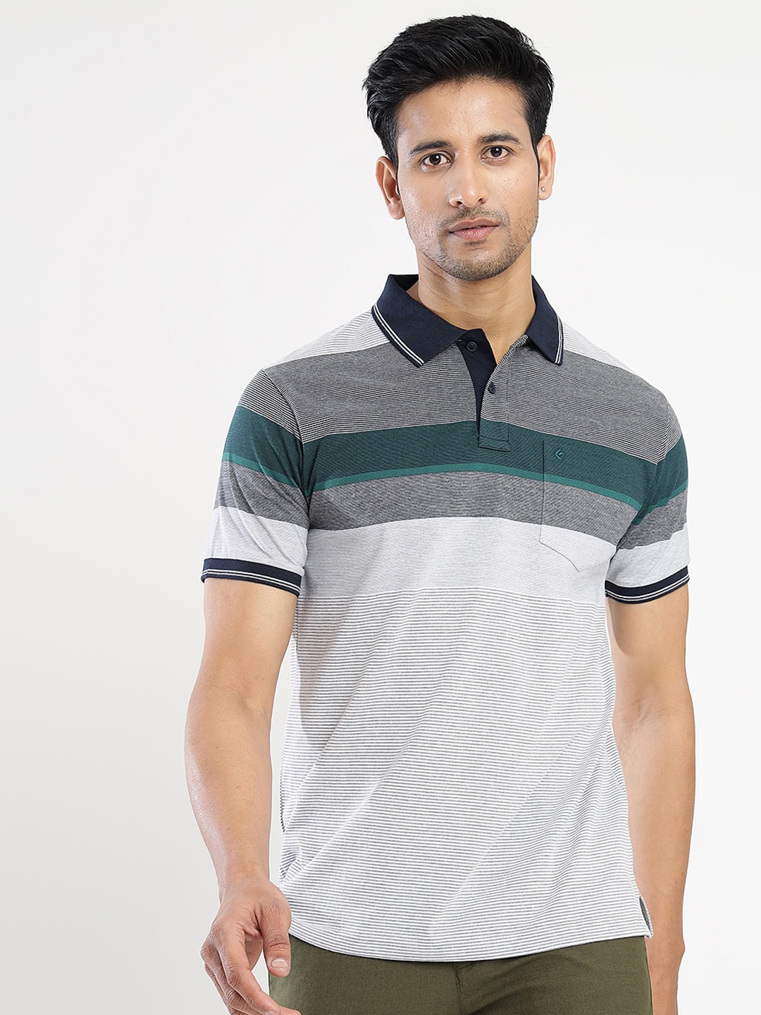 

Greenfibre Striped Polo Collar Slim Fit T-shirt, White