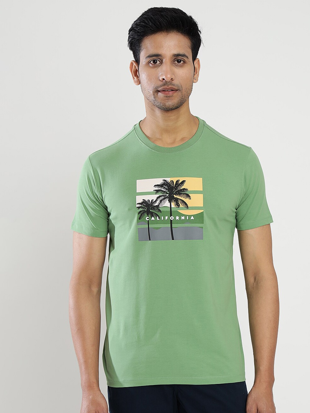 

JADE BLUE Graphic Printed Cotton Slim Fit T-shirt, Green