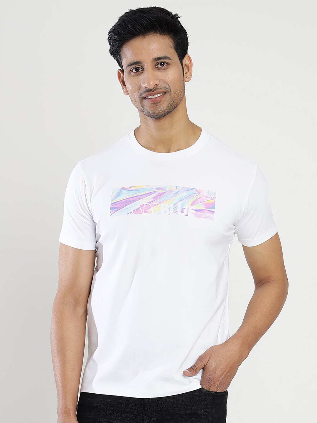 

JADE BLUE Graphic Printed Cotton Slim Fit T-shirt, White