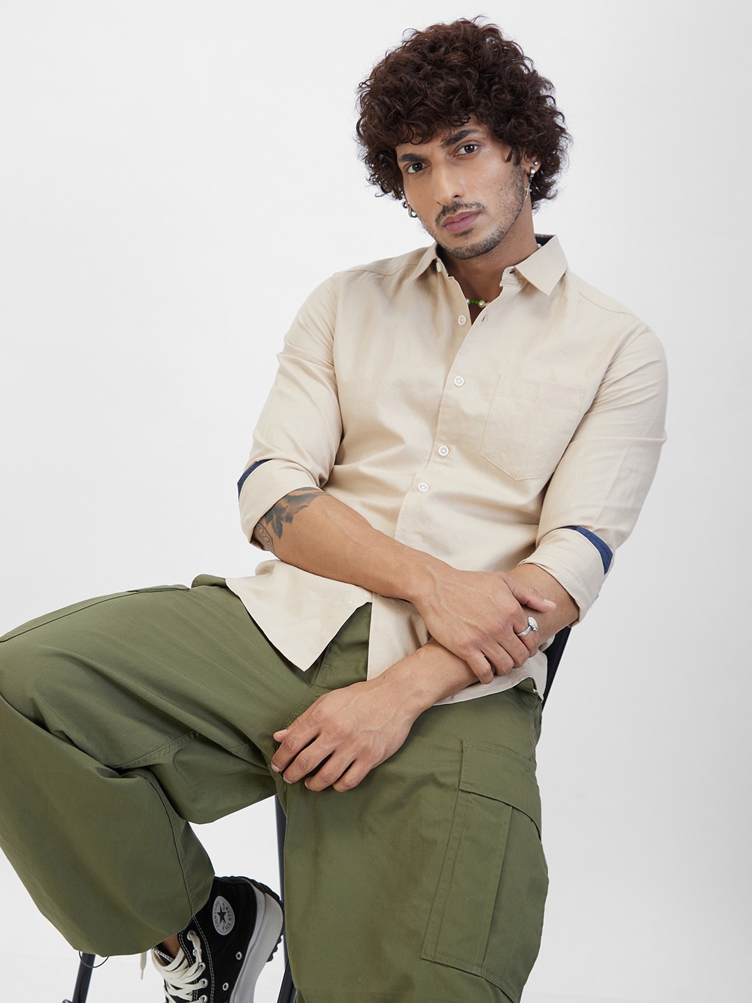 

VASTRADO Classic Slim Fit Cotton Casual Shirt, Beige