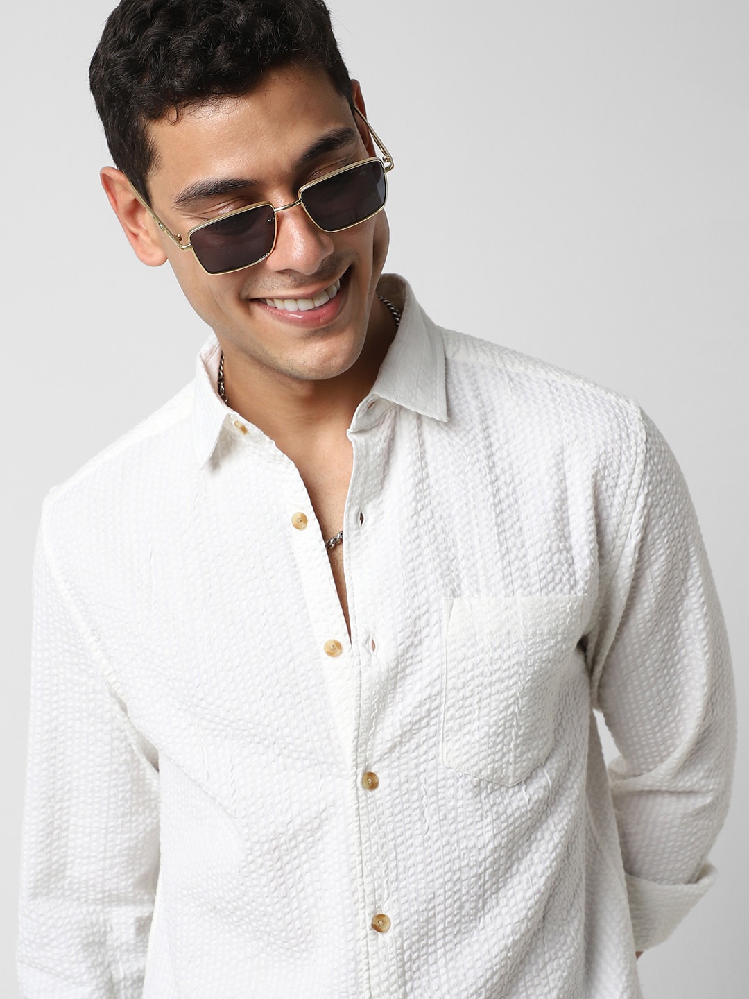 

VASTRADO Classic Slim Fit Textured Self Design Seersucker Cotton Casual Shirt, White